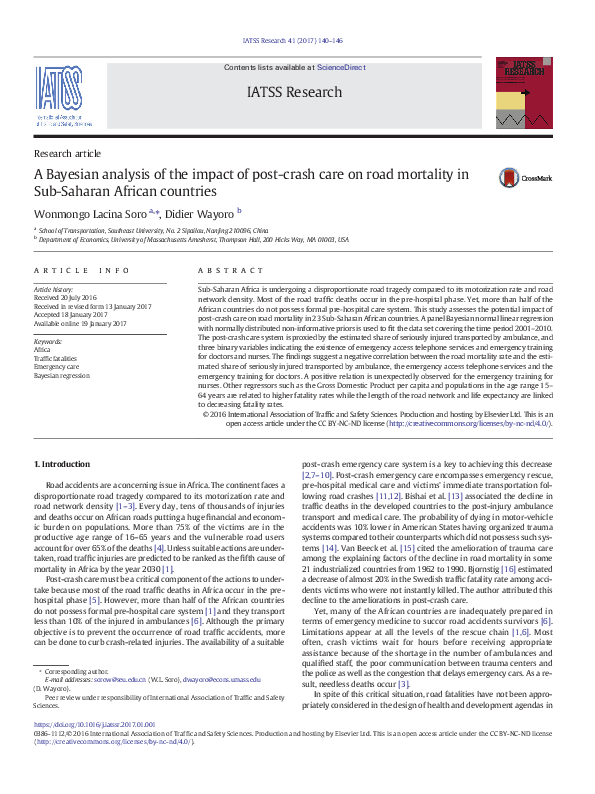 (PDF) A Bayesian analysis of the impact of post-crash care on road ...
