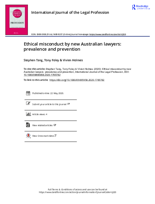 (PDF) Ethical misconduct by new Australian lawyers: prevalence and ...