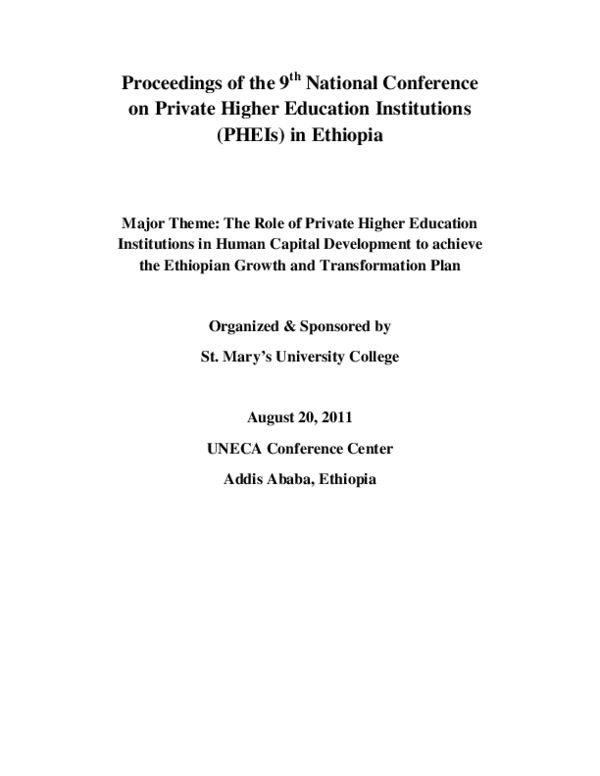 (PDF) The Status of Private Provision of Higher Education in Ethiopia