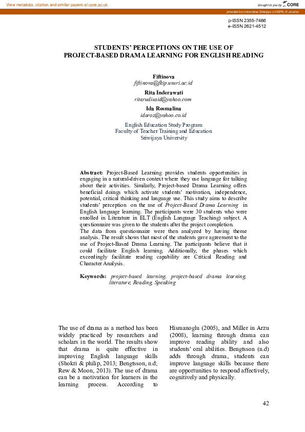(PDF) Students’ Perceptions on the Use of Project-Based Drama Learning ...
