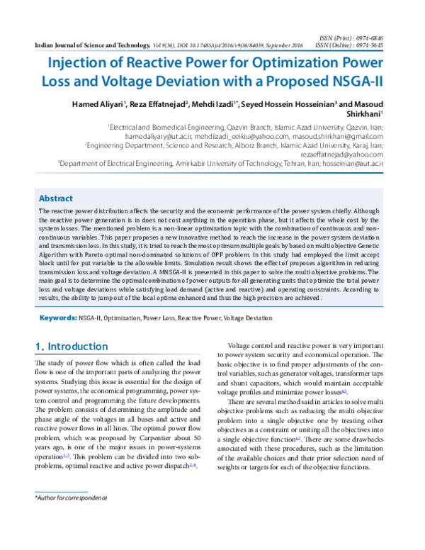 (PDF) Injection of Reactive Power for Optimization Power Loss and ...