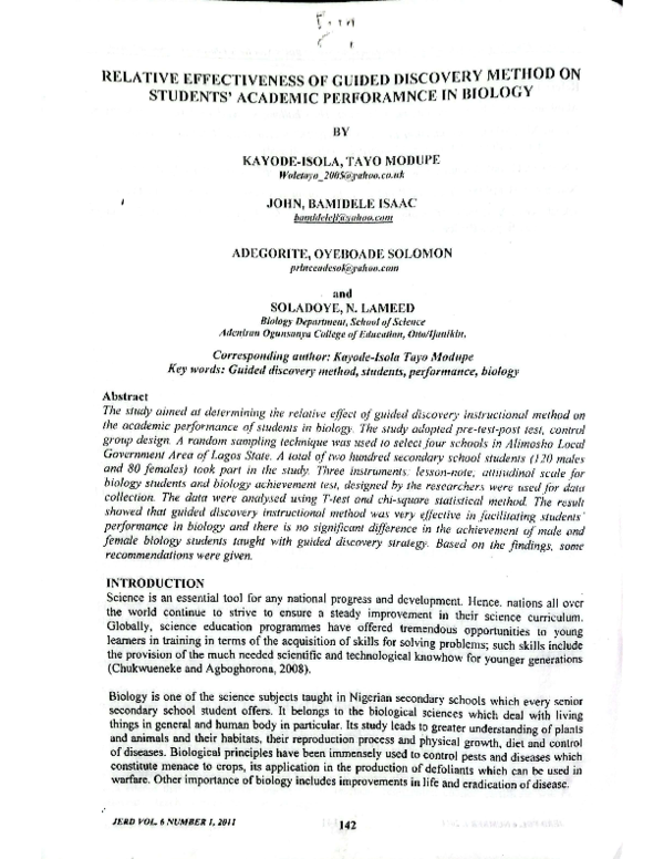 (PDF) Relative Effectiveness of Guided Discovery Method on Students ...