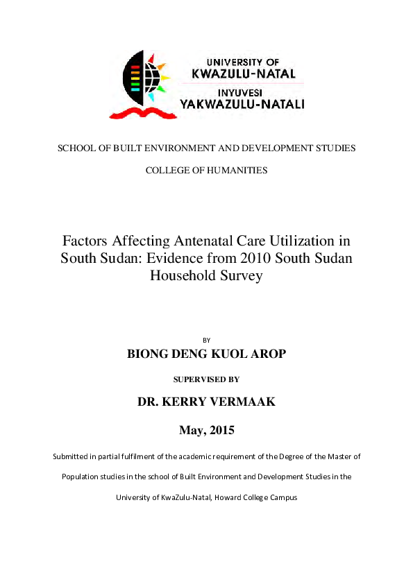 (PDF) Factors affecting antenatal care utilization in South Sudan ...