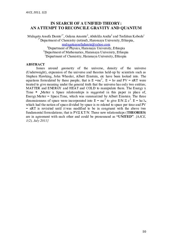 (PDF) In Search of a Unified Theory: An Attempt to Reconcile Gravity ...