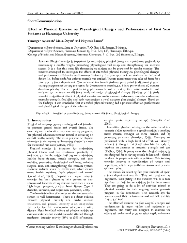 (PDF) Effect of Physical Exercise on Physiological Changes and ...