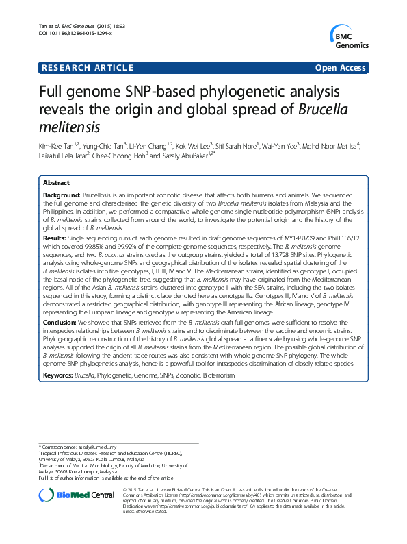 (PDF) Full genome SNP-based phylogenetic analysis reveals the origin ...