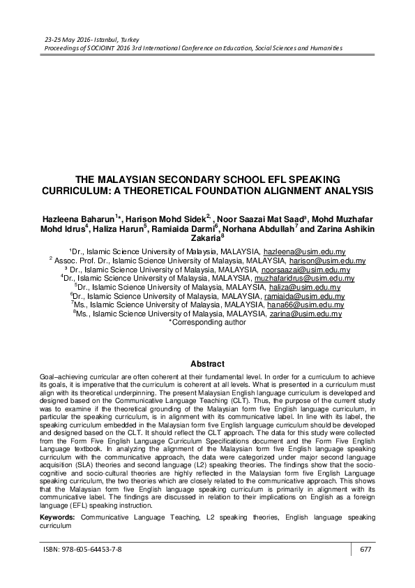 (PDF) The Malaysian Secondary School Efl Speaking Curriculum: A ...