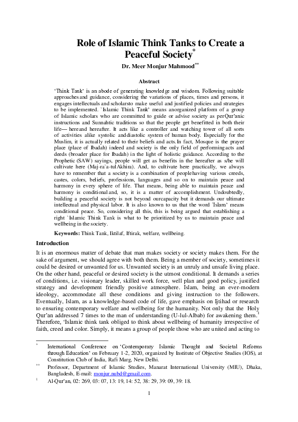 (PDF) Paper Presented in Seminar-Conference: Role of Islamic Think ...