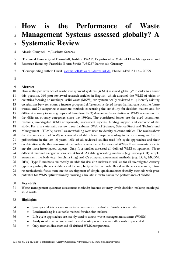 (PDF) How is the performance of waste management systems assessed ...