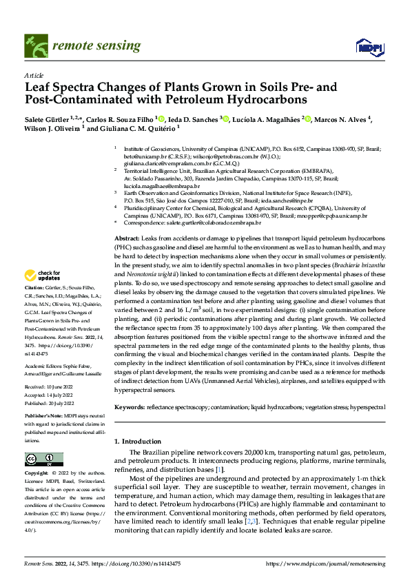 (PDF) Leaf Spectra Changes of Plants Grown in Soils Pre- and Post ...