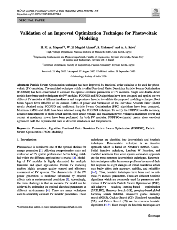 (PDF) Validation of an Improved Optimization Technique for Photovoltaic ...