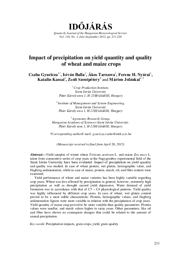 (PDF) Impact of precipitation on yield quantity and quality of wheat ...