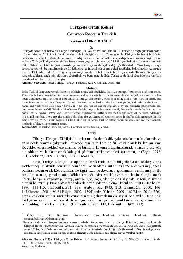 (PDF) Common Roots in Turkish