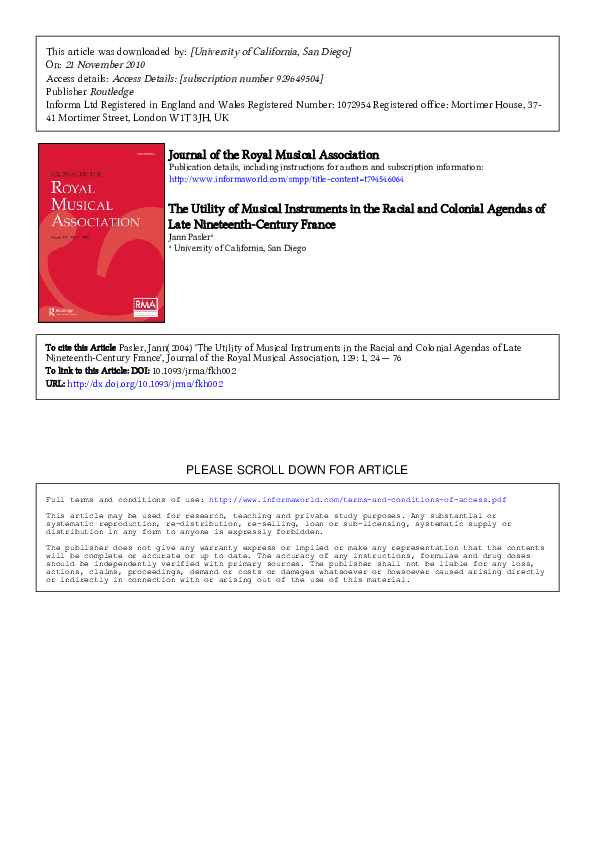 (PDF) The Utility of Musical Instruments in the Racial and Colonial ...