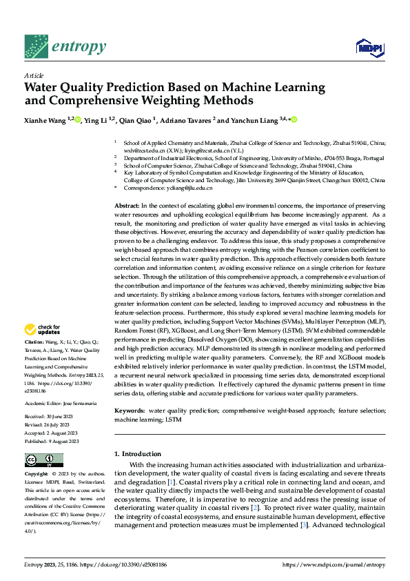 (PDF) Water Quality Prediction Based on Machine Learning and ...