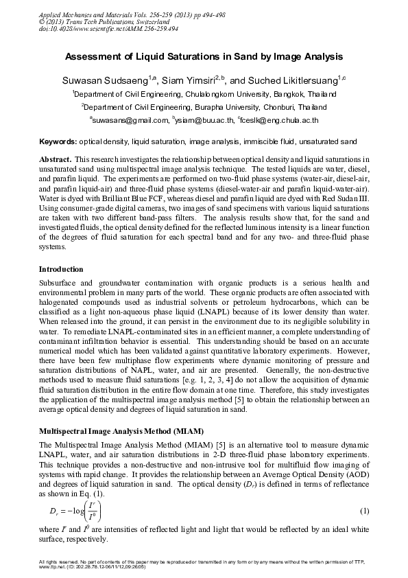 (PDF) Assessment of Liquid Saturations in Sand by Image Analysis