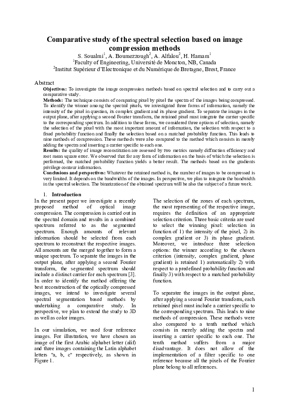 (PDF) Comparative study of the spectral selection based on image ...