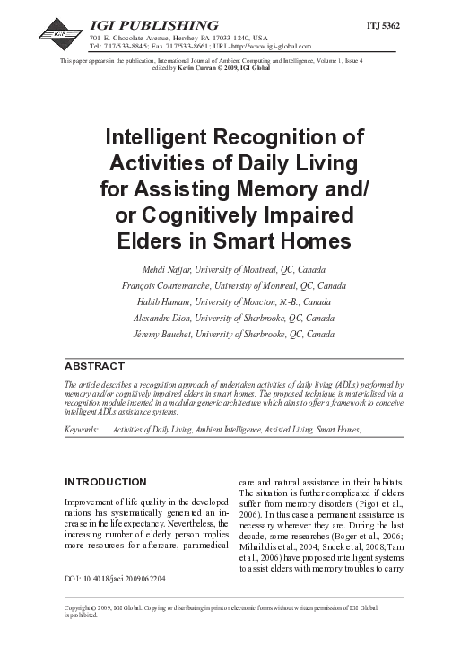 (PDF) Intelligent Recognition of Activities of Daily Living for ...