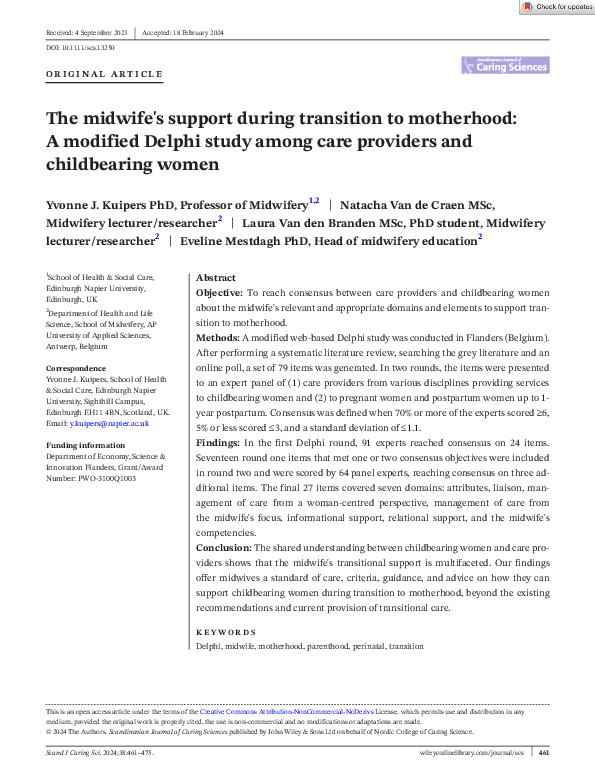 (PDF) The midwife's support during transition to motherhood: A modified ...