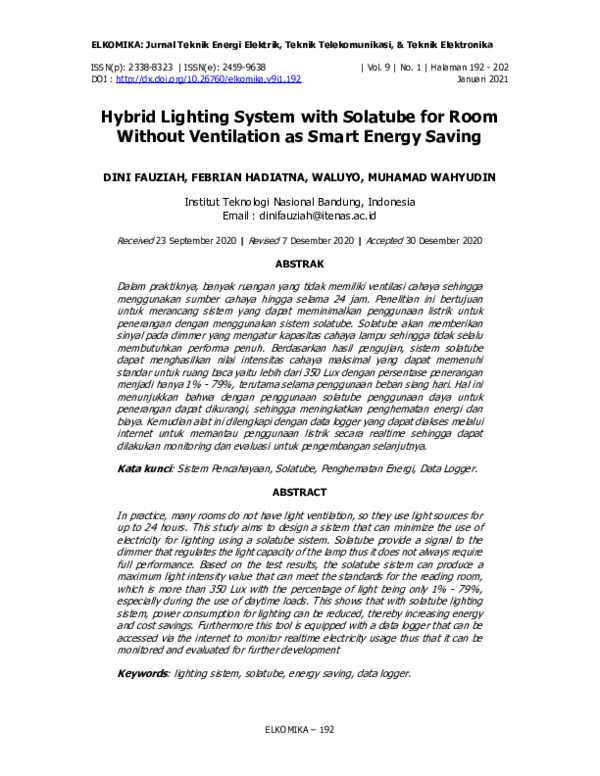 (PDF) Hybrid Lighting System with Solatube for Room Without Ventilation ...