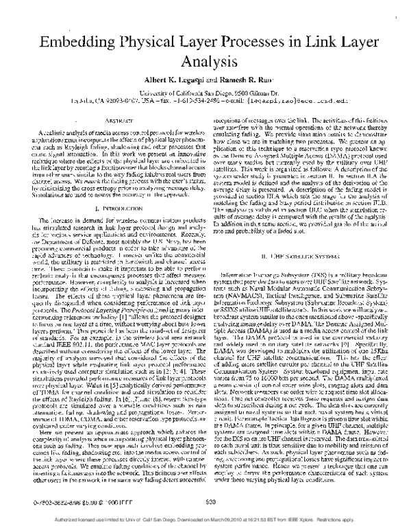 (PDF) Embedding physical layer processes in link layer analysis
