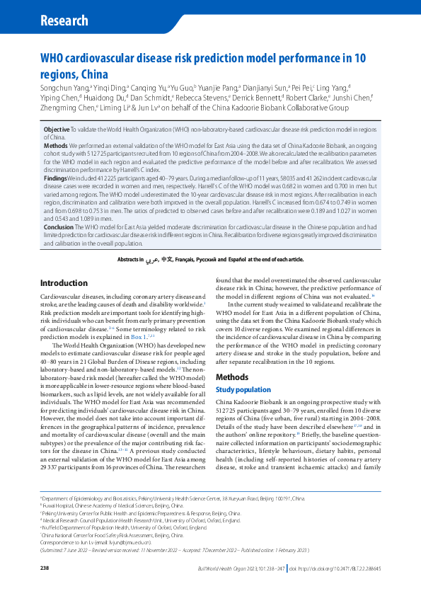 (PDF) WHO cardiovascular disease risk prediction model performance in ...