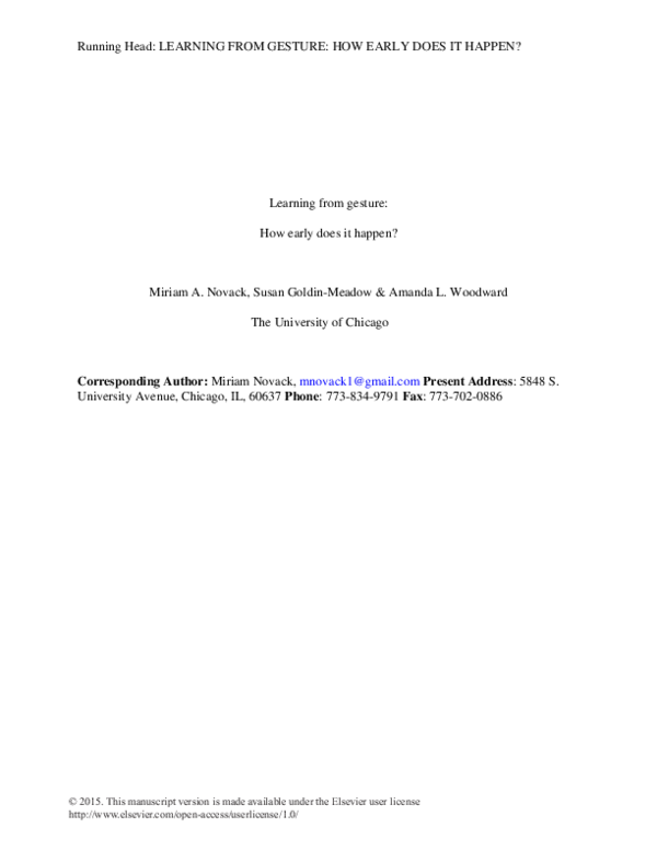 (PDF) Learning from gesture: How early does it happen?