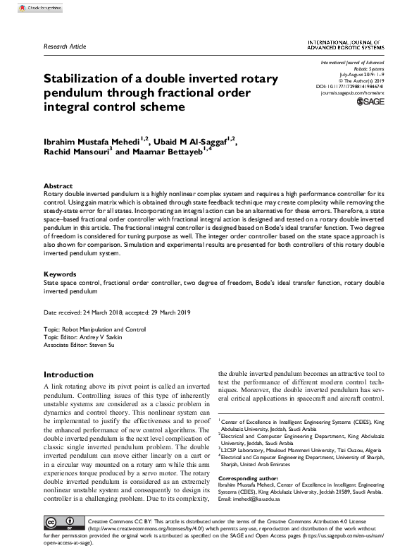 (PDF) Stabilization of a double inverted rotary pendulum through ...