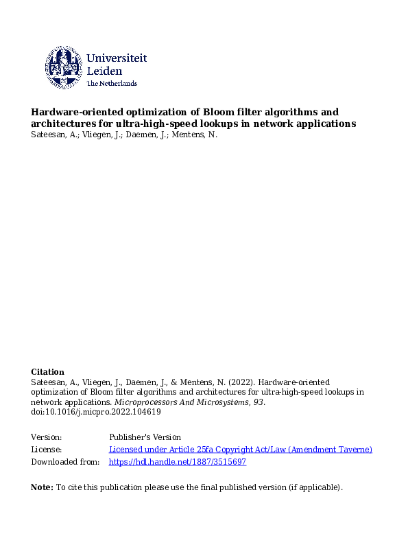 (PDF) Hardware-oriented optimization of Bloom filter algorithms and ...