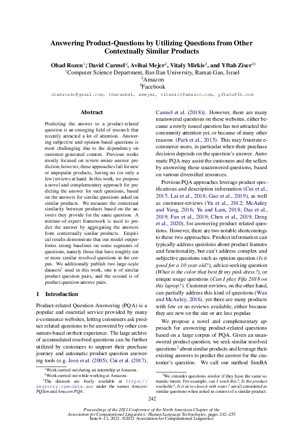 (PDF) Answering Product-Questions by Utilizing Questions from Other ...