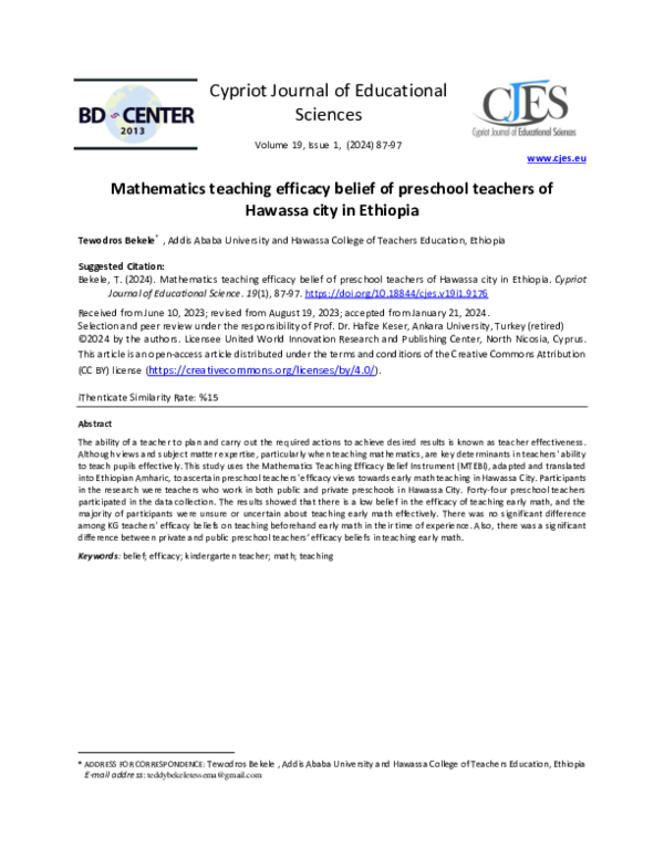 (PDF) Mathematics teaching efficacy belief of preschool teachers of ...