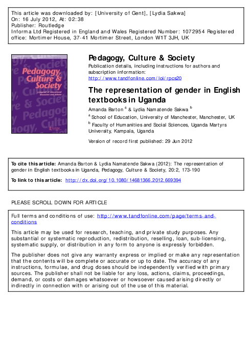(PDF) The representation of gender in English textbooks in Uganda