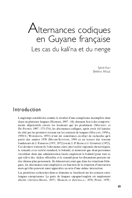 (PDF) Alternances codiques en Guyane française : Les cas du kali'na et ...