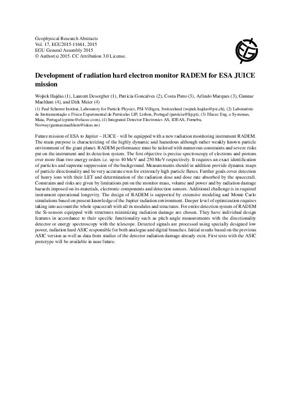 (PDF) Development of radiation hard electron monitor RADEM for ESA ...