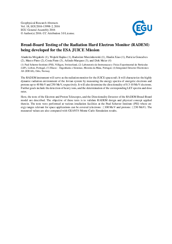 (PDF) Bread-Board Testing of the Radiation Hard Electron Monitor (RADEM ...