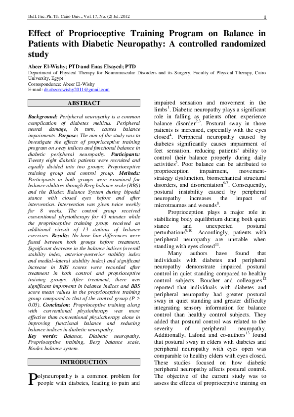 (PDF) Effect of Proprioceptive Training Program on Balance in Patients ...