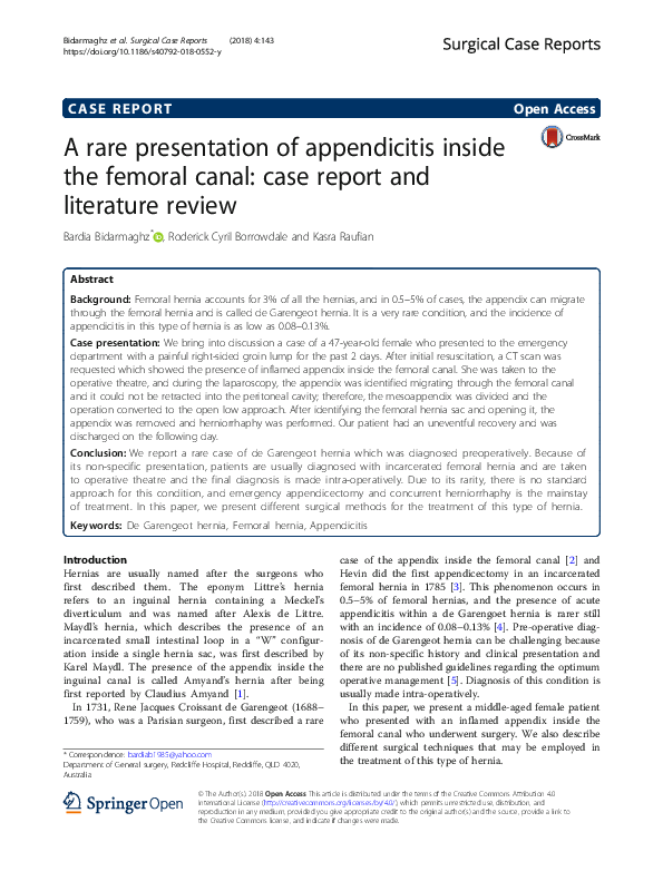 (PDF) A rare presentation of appendicitis inside the femoral canal ...