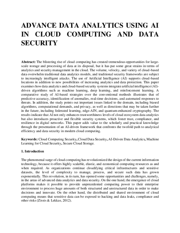 (PDF) ADVANCE DATA ANALYTICS USING AI IN CLOUD COMPUTING AND DATA SECURITY