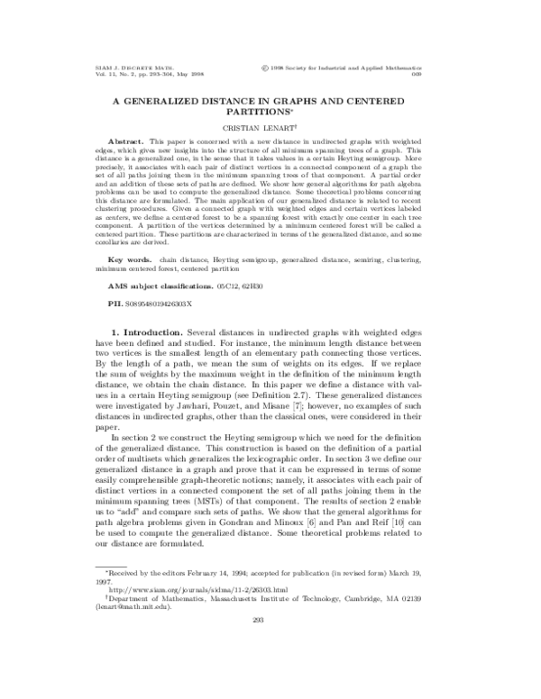 (PDF) A Generalized Distance in Graphs and Centered Partitions