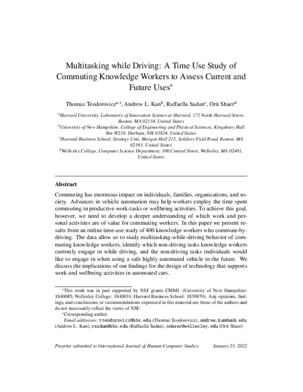 (PDF) Multitasking while driving: A time use study of commuting ...