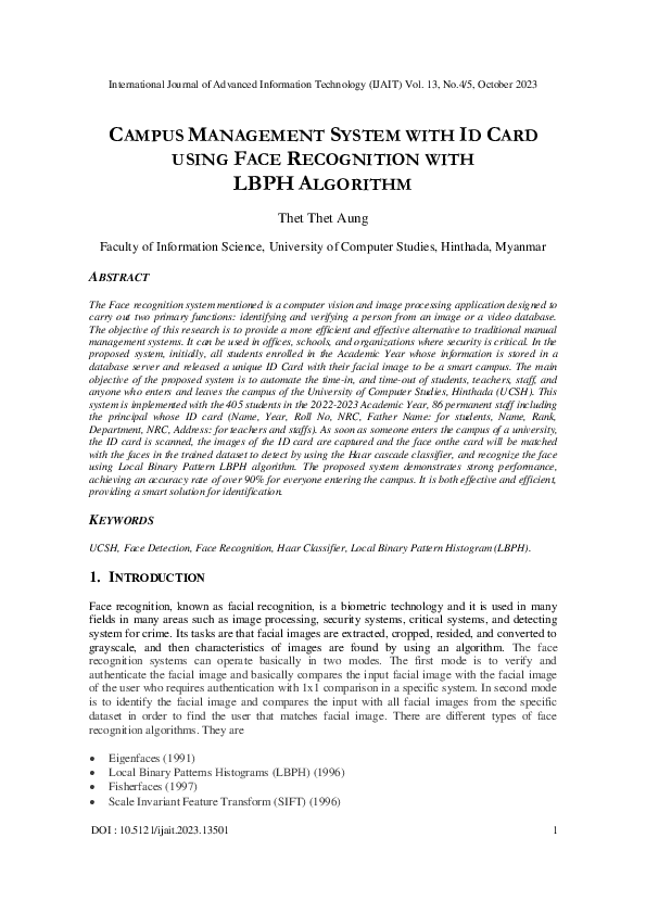 (PDF) Campus Management System with ID Card using Face Recognition with ...