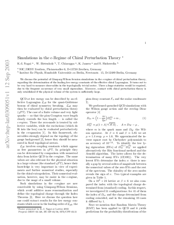 (PDF) Simulations in the ϵ-regime of chiral perturbation theory