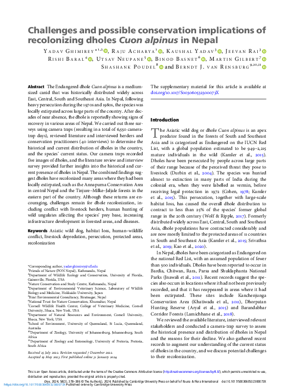 (PDF) Challenges and possible conservation implications of recolonizing ...