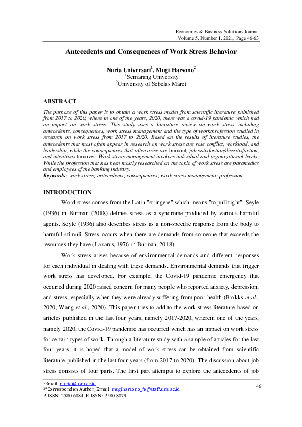(PDF) Antecedents and Consequences of Work Stress Behavior