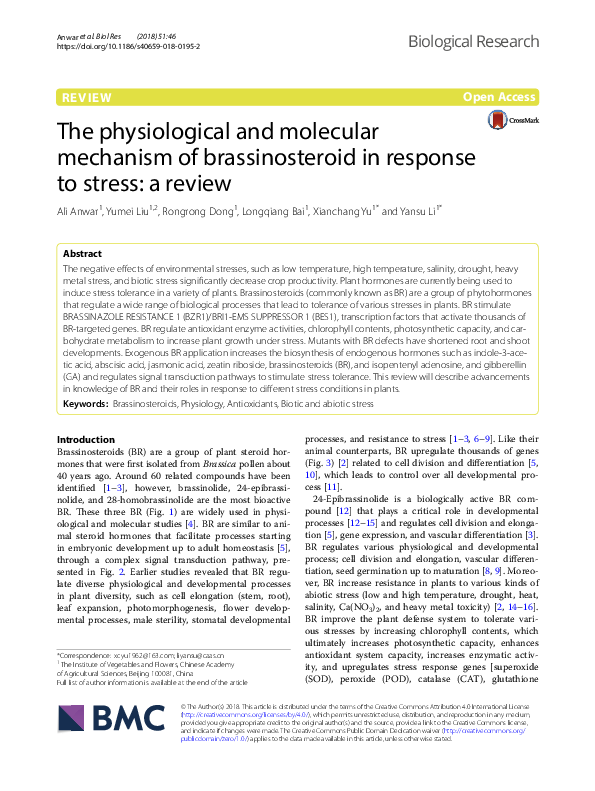 (PDF) The physiological and molecular mechanism of brassinosteroid in ...