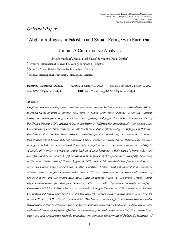 (PDF) Afghan Refugees in Pakistan and Syrian Refugees in European Union ...
