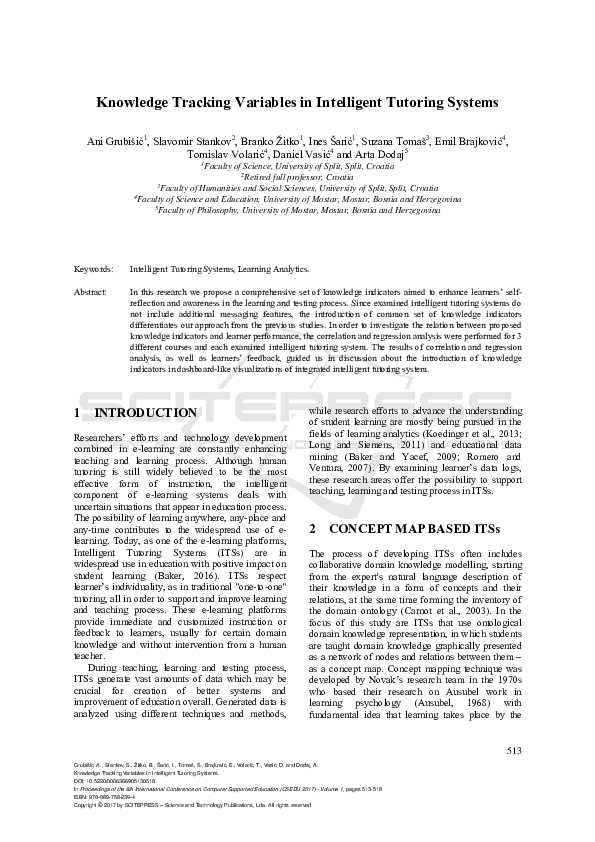 (PDF) Knowledge Tracking Variables in Intelligent Tutoring Systems