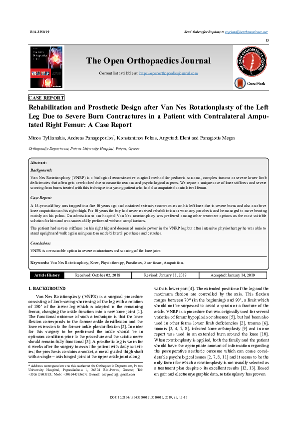 (PDF) Rehabilitation and Prosthetic Design after Van Nes Rotationplasty ...