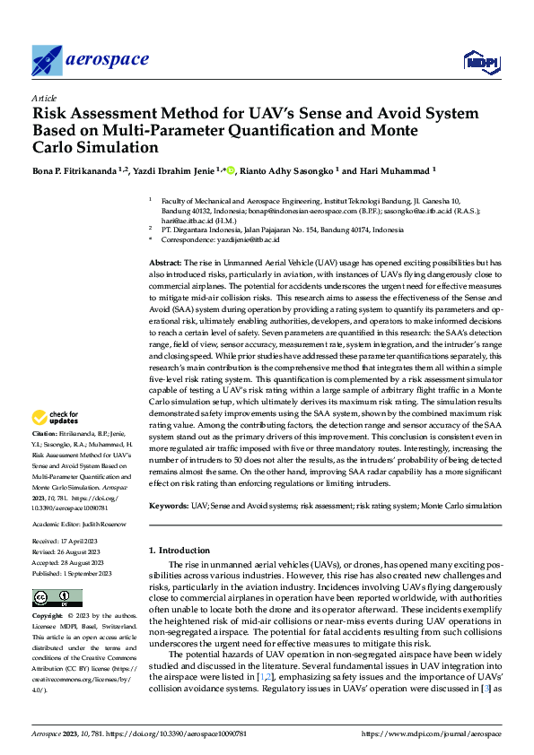 (PDF) Risk Assessment Method for UAV’s Sense and Avoid System Based on ...