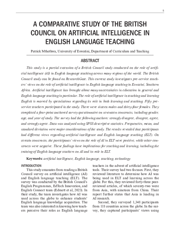 (PDF) A COMPARATIVE STUDY OF THE BRITISH COUNCIL ON ARTIFICIAL ...
